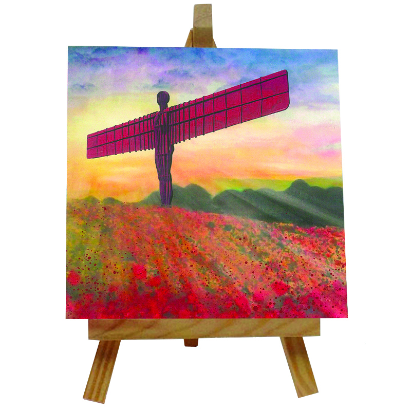 Angel of the North Poppies Tile with Easel